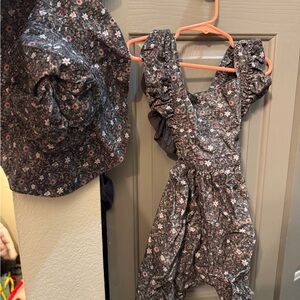 Jamie Kay Floral Kids Dress with Hat - Dark Blue and Pink